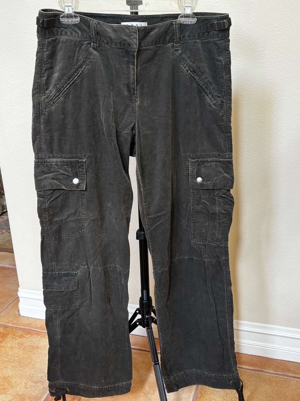 CAbi Women’s Grey Corduroy  Cargo Pants 100% Cotton with Utility Pockets